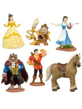 6pc Beauty & The Beast Playset 6 Figure Cake Topper Toy Doll Set Collectible